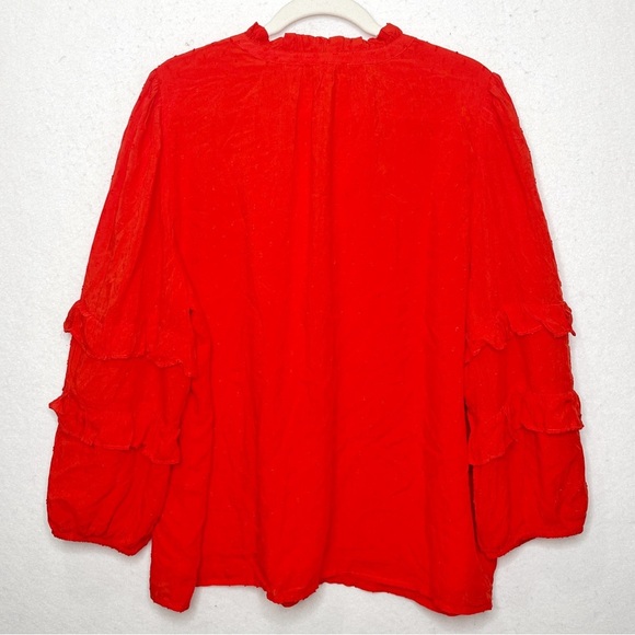 NWT Loft Clip Ruffle Button Blouse Red Orange Boho Size XL Ruffle Sleeves - Picture 5 of 12